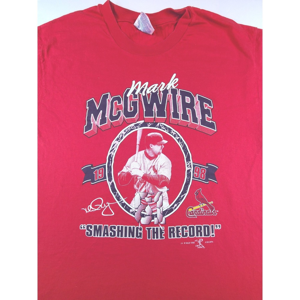 Vintage 1998 Mark McGwire St Louis Cardinals Mens L Red T Shirt MLB Baseball